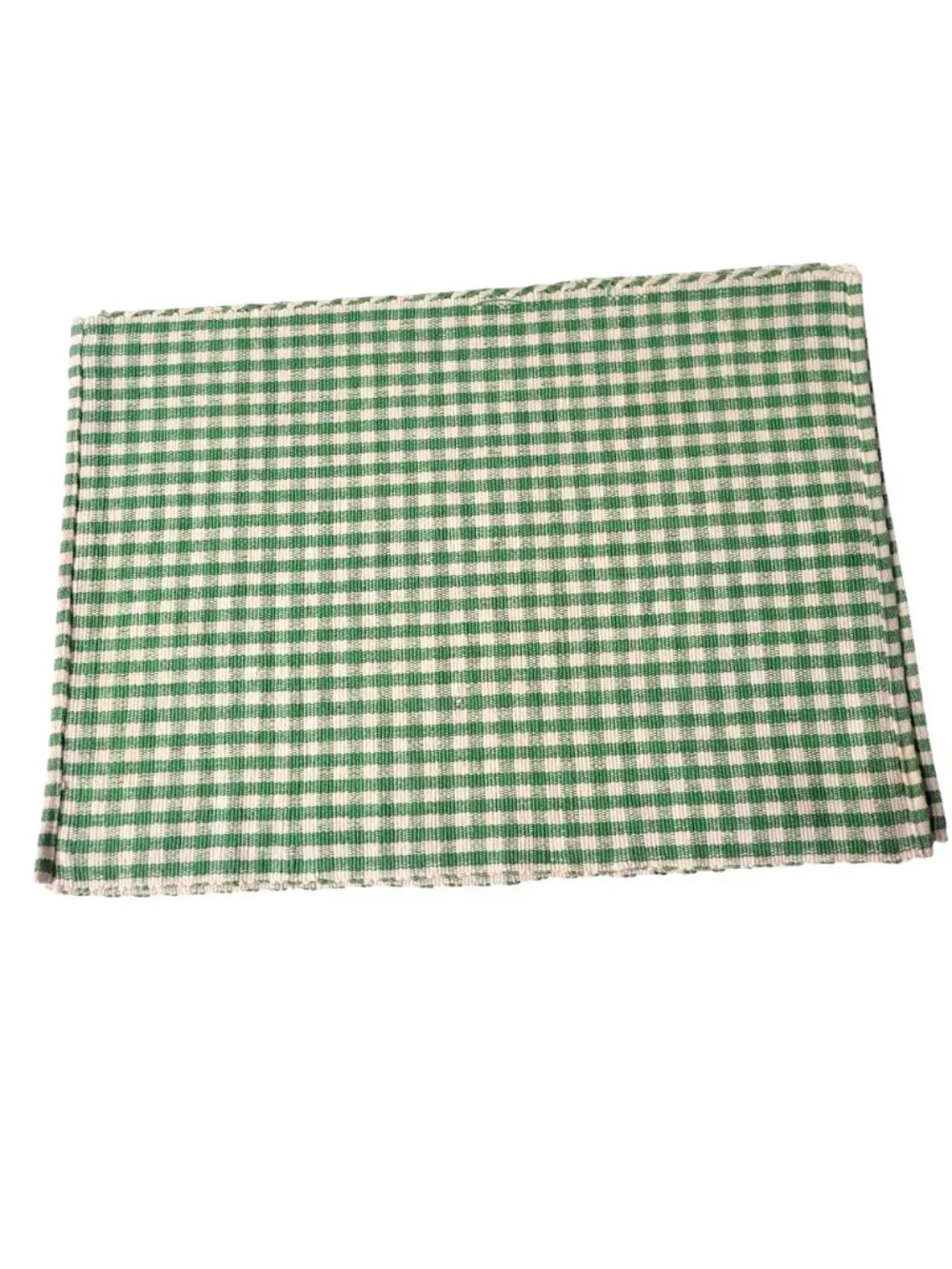 Green & White Gingham Placemats Set 4 Woven Cotton Blend Farmhouse Country